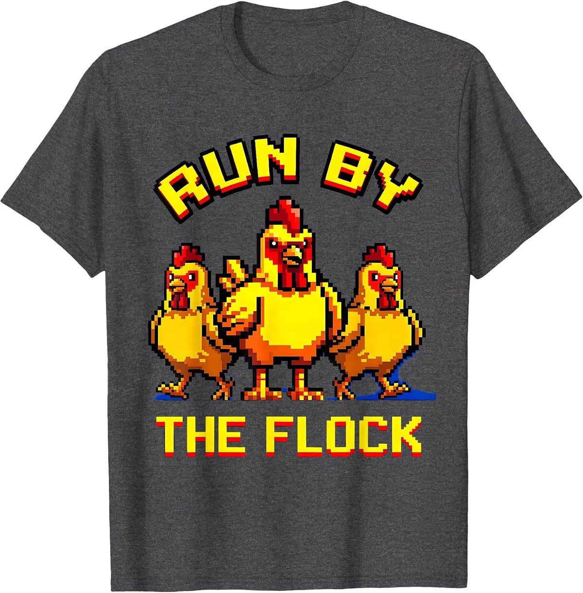 Run by the Flock Funny Chicken Design T-Shirt - Dark Heather Grey