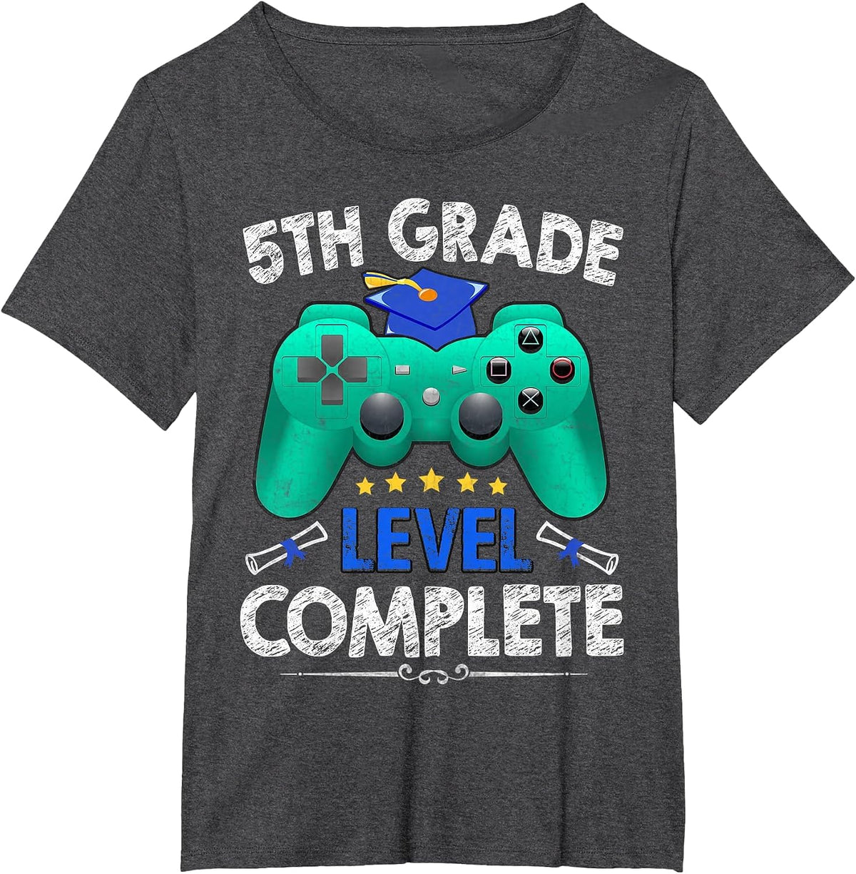 5th Grade Level Complete Tee Gamer Class of 2025 Graduation T-Shirt - Dark Heather Grey