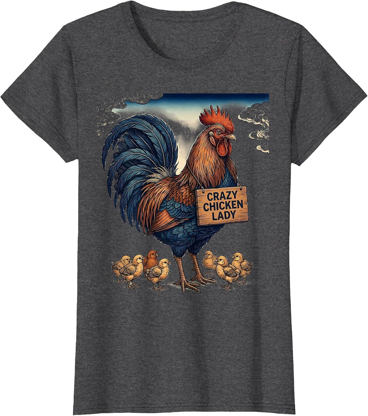 Women's Crazy Chicken Lady Funny Chicken Design T-Shirt - Dark Heather Grey