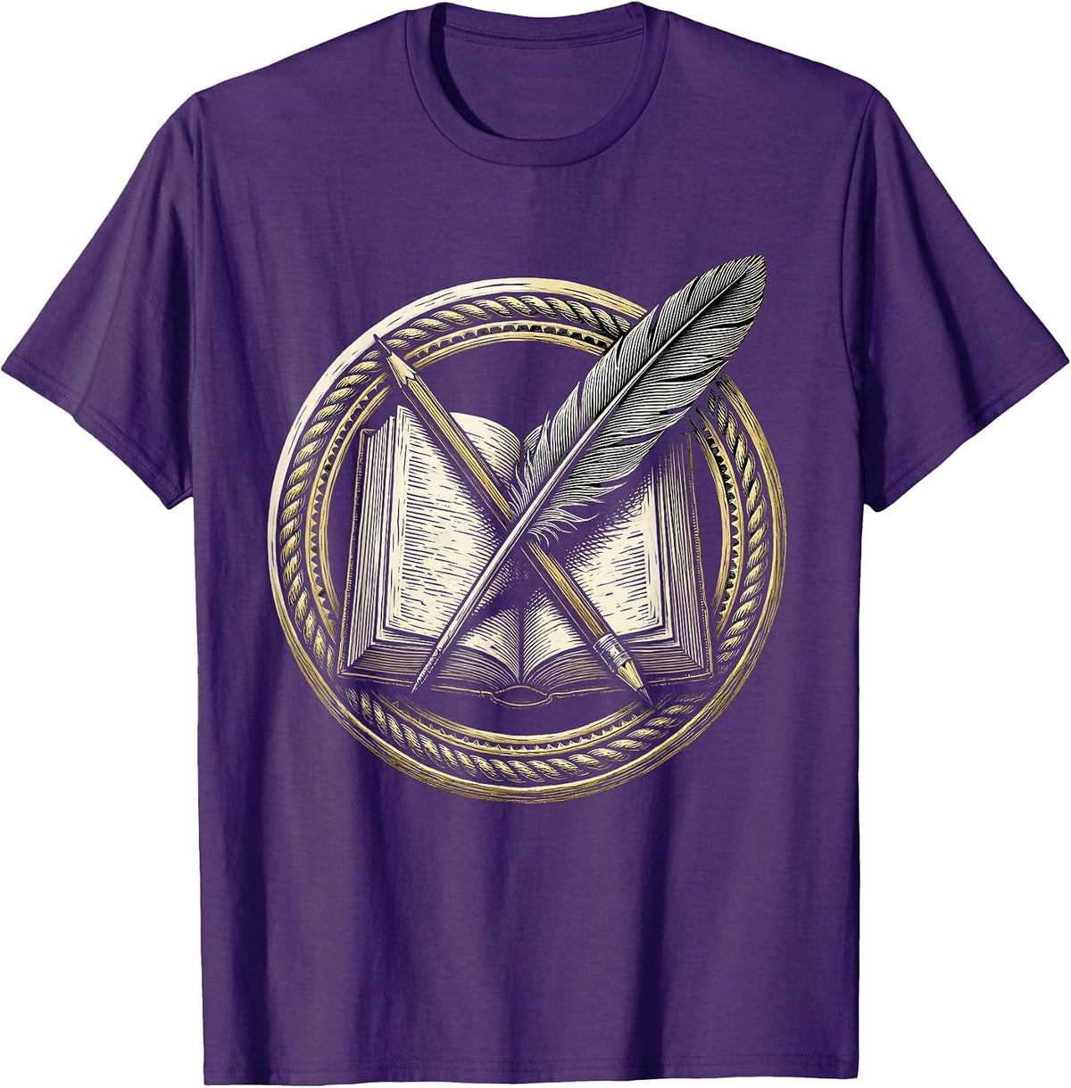 Men's English Teacher Open Book Pencil and Quill Design T-Shirt - Purple