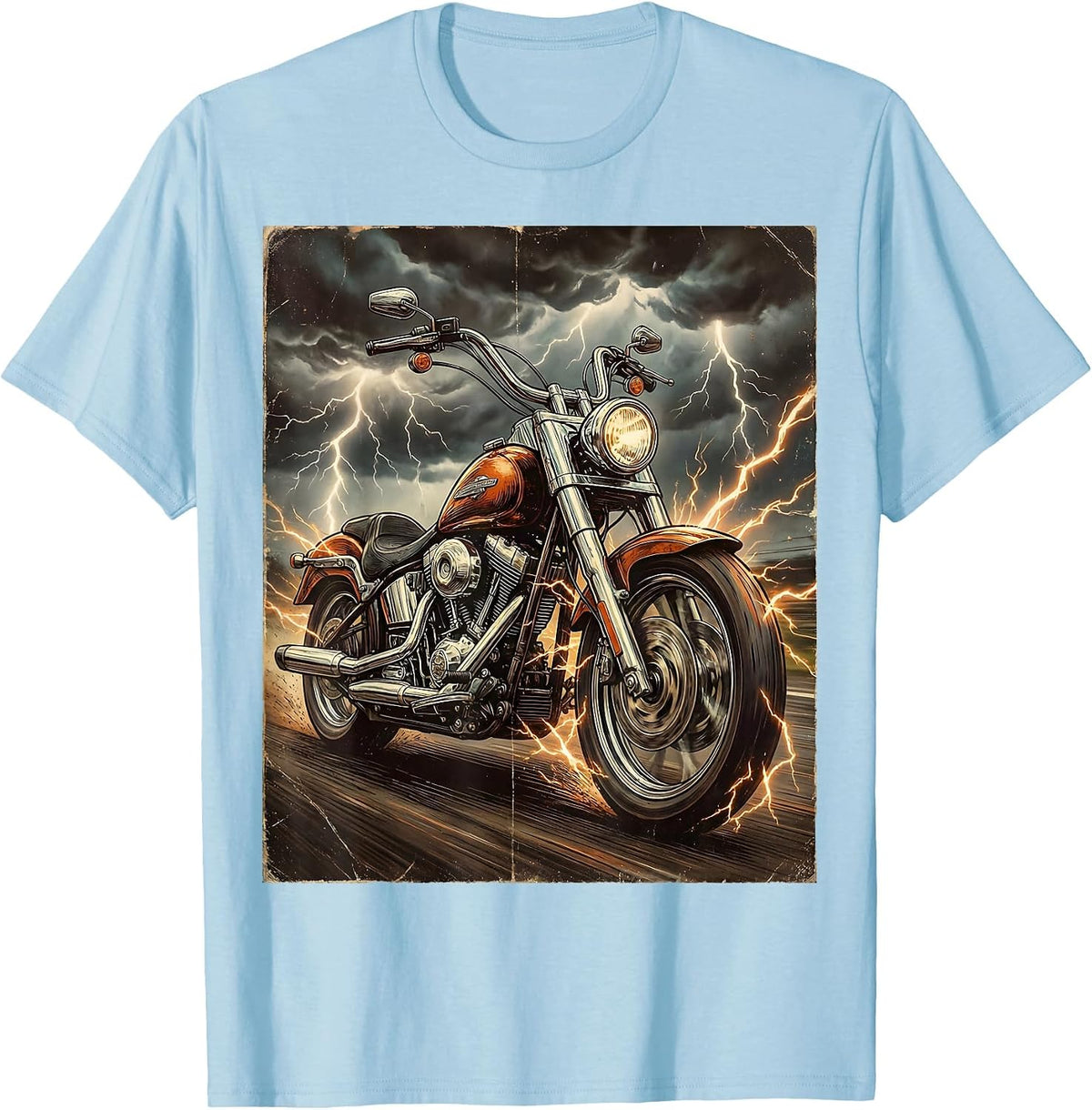 Men's Motorcycle Lightning Storm Freedom Rider Graphic T-Shirt - Baby Blue