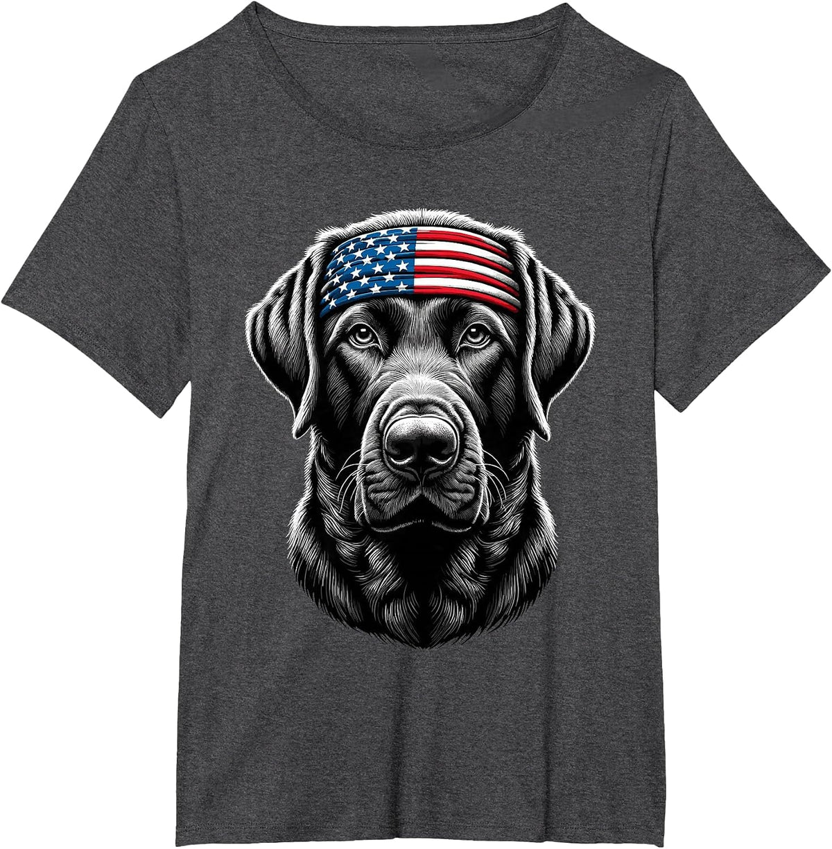 Black Labrador Patriotic Lab 4th of July USA American Flag T-Shirt Tee - Dark Heather Grey