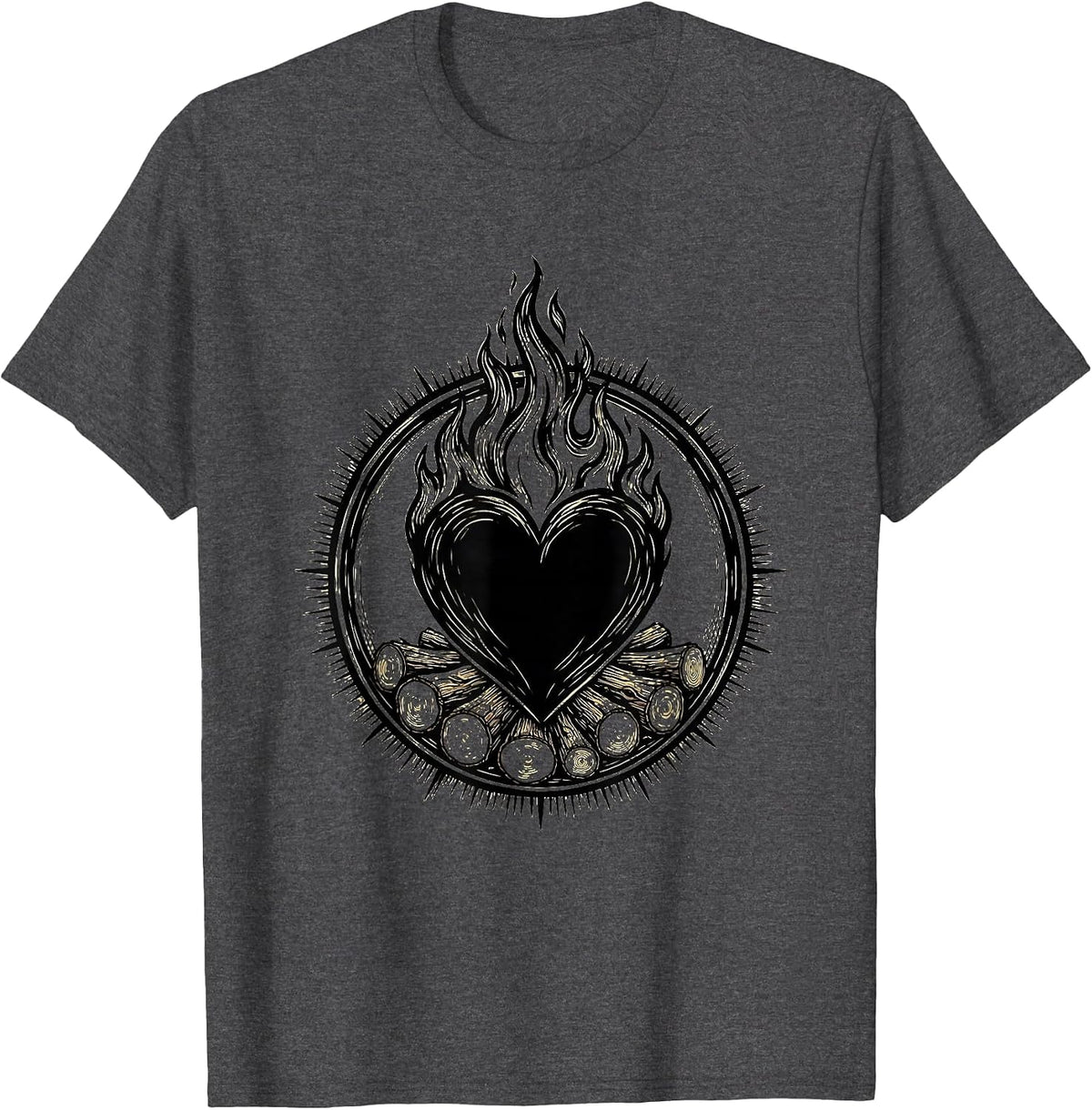 Heart Shaped Burning Campfire Graphic Design T-Shirt - Dark Heather Grey