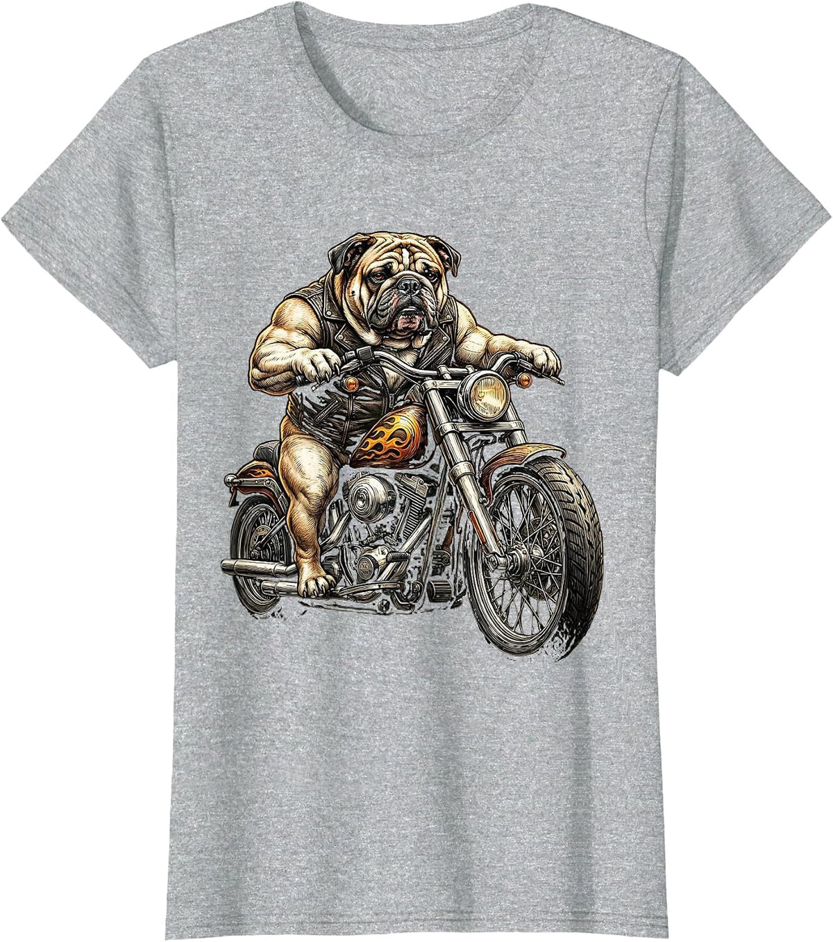 Bulldog Chopper Motorcycle Rider Graphic Tee T-Shirt - Heather Grey