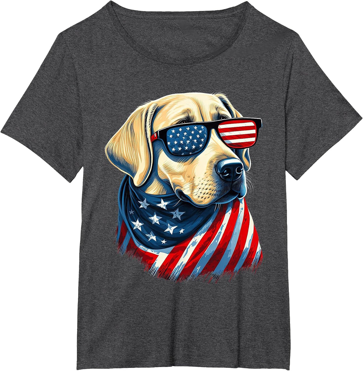 Yellow Labrador with American Flag Patriotic USA T-Shirt - Dark Heather Grey