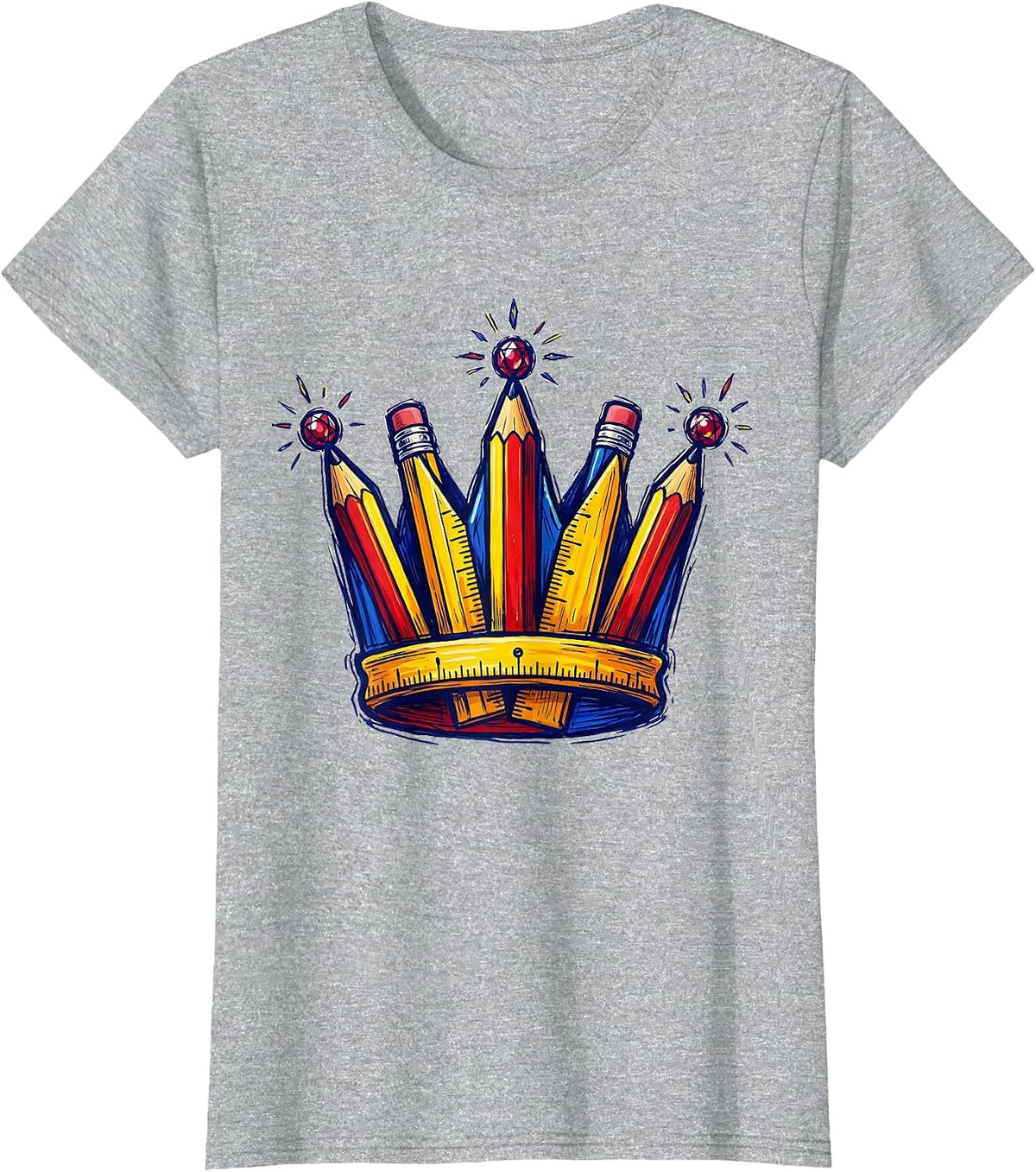 Special Education Teacher Colorful Pencil Crown T-Shirt - Heather Grey