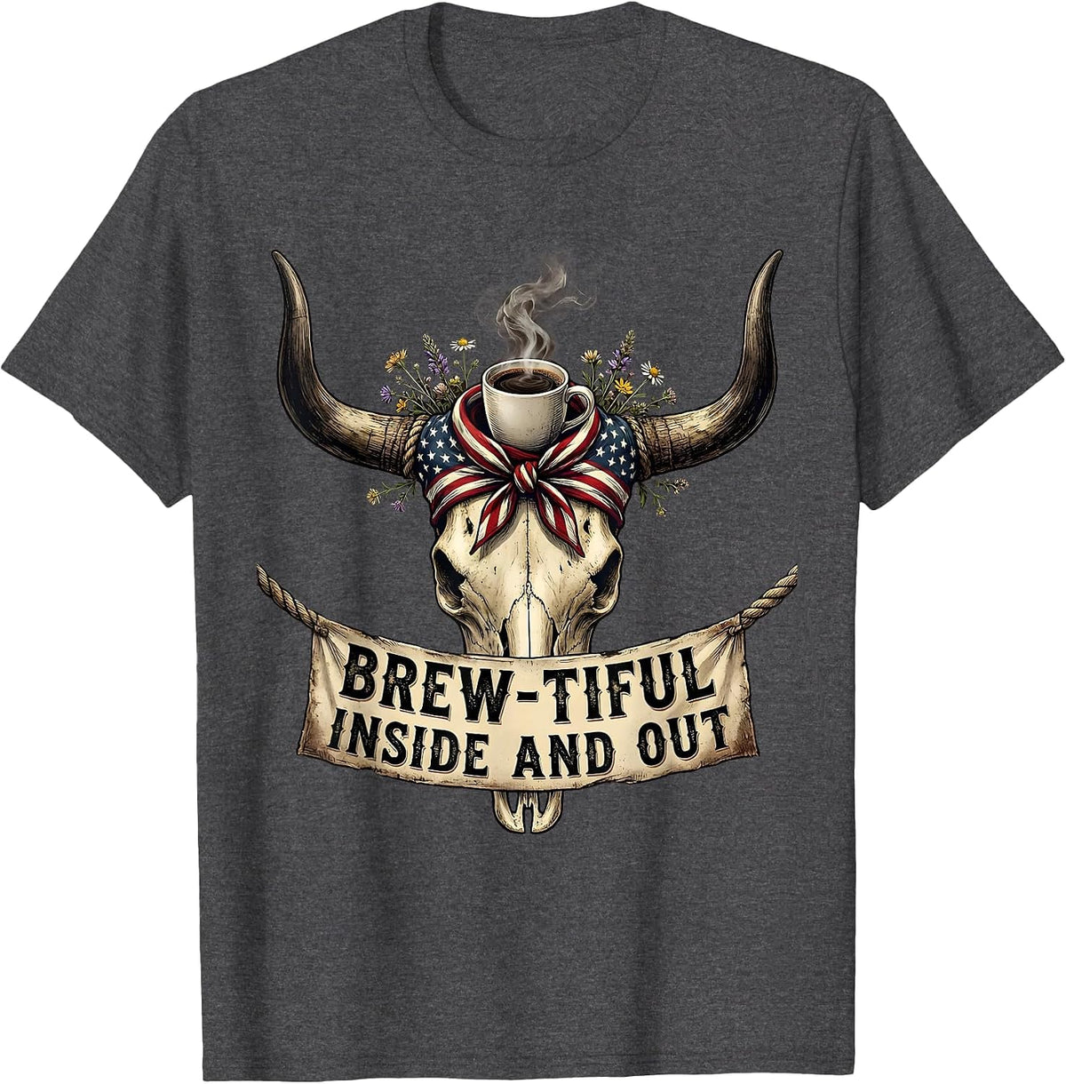 Brew-tiful Inside and Out Coffee Lover Design T-Shirt - Dark Heather Grey