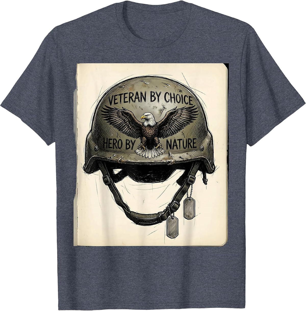 Veteran by Choice Hero by Nature Military Design T-Shirt - Heather Blue