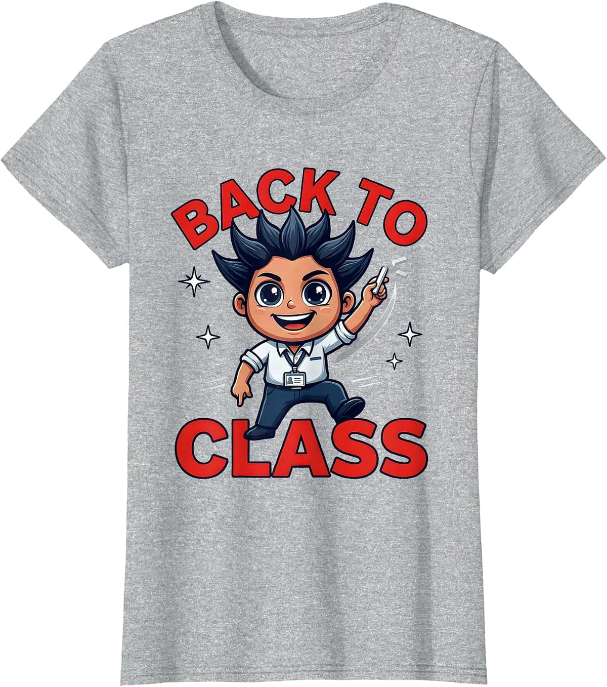 Women's BACK TO CLASS Funny Teacher Cartoon Back to School T-Shirt - Heather Grey