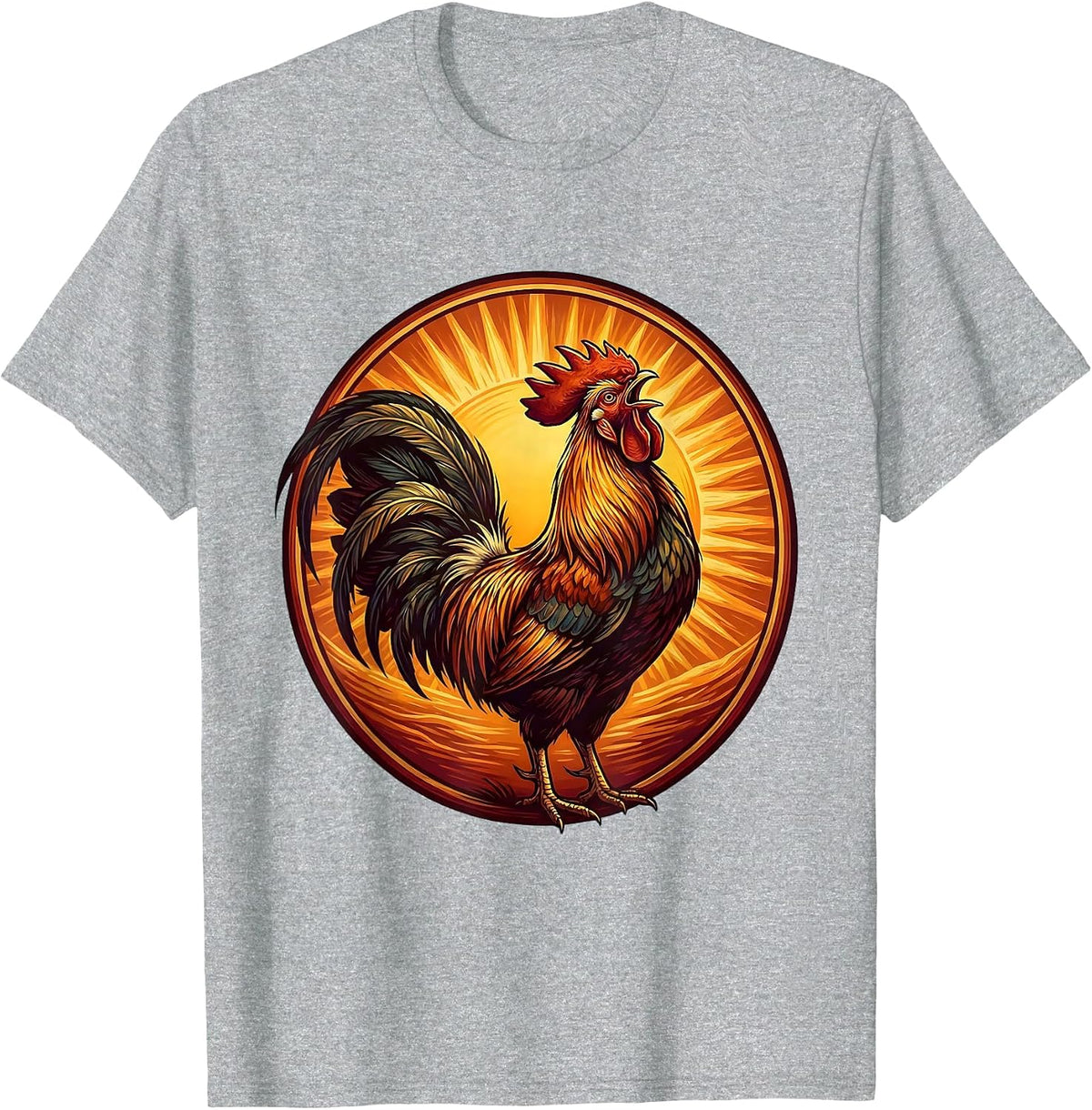 Men's Rooster Crowing at Sunrise Graphic Design T-Shirt - Heather Grey