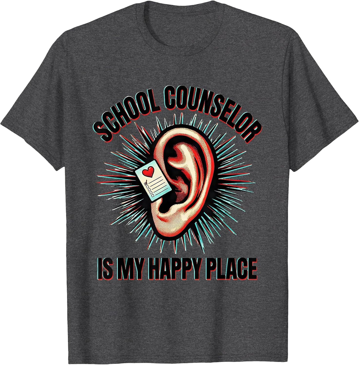 School Counselor Is My Happy Place Funny Therapist T-Shirt - Dark Heather Grey