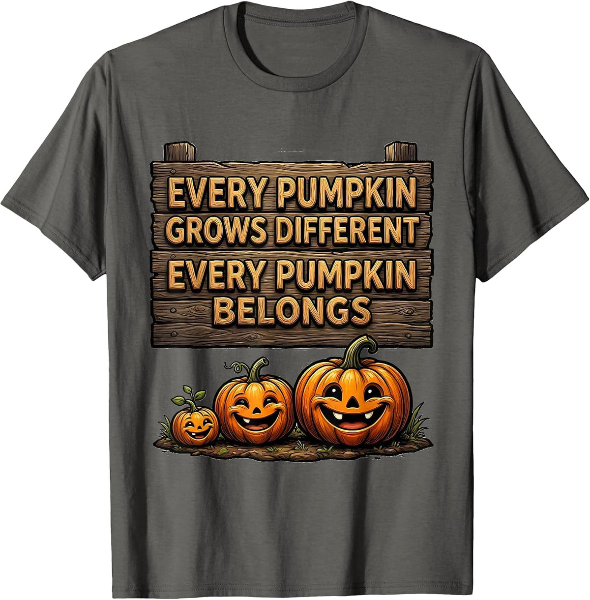 Men's Every Pumpkin Grows Different Every Pumpkin Belongs Teacher T-Shirt - Asphalt Grey