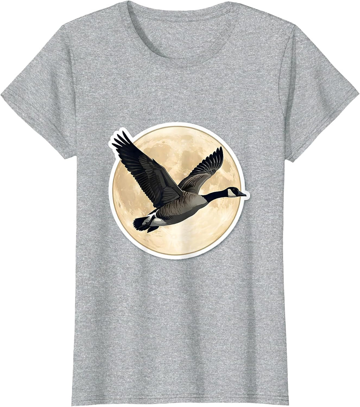 Women's Goose in Flight Full Moon Night Sky Design T-Shirt - Heather Grey