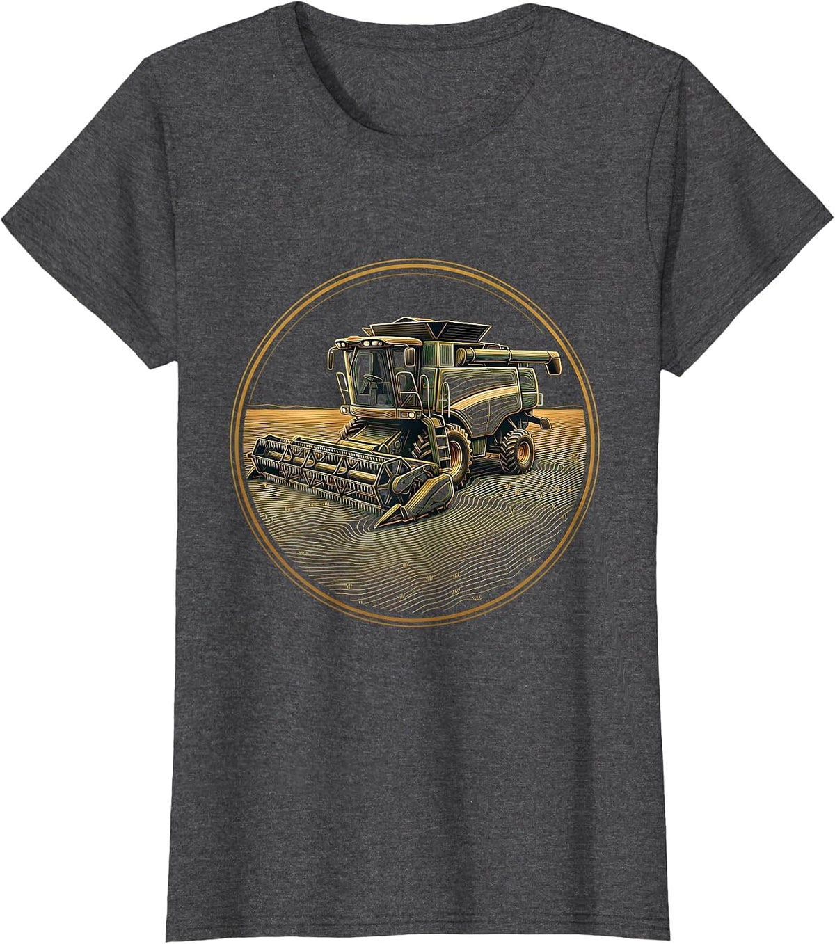 Women's Nebraska Vintage Combine Harvester Wheat Field T-Shirt - Dark Heather Grey