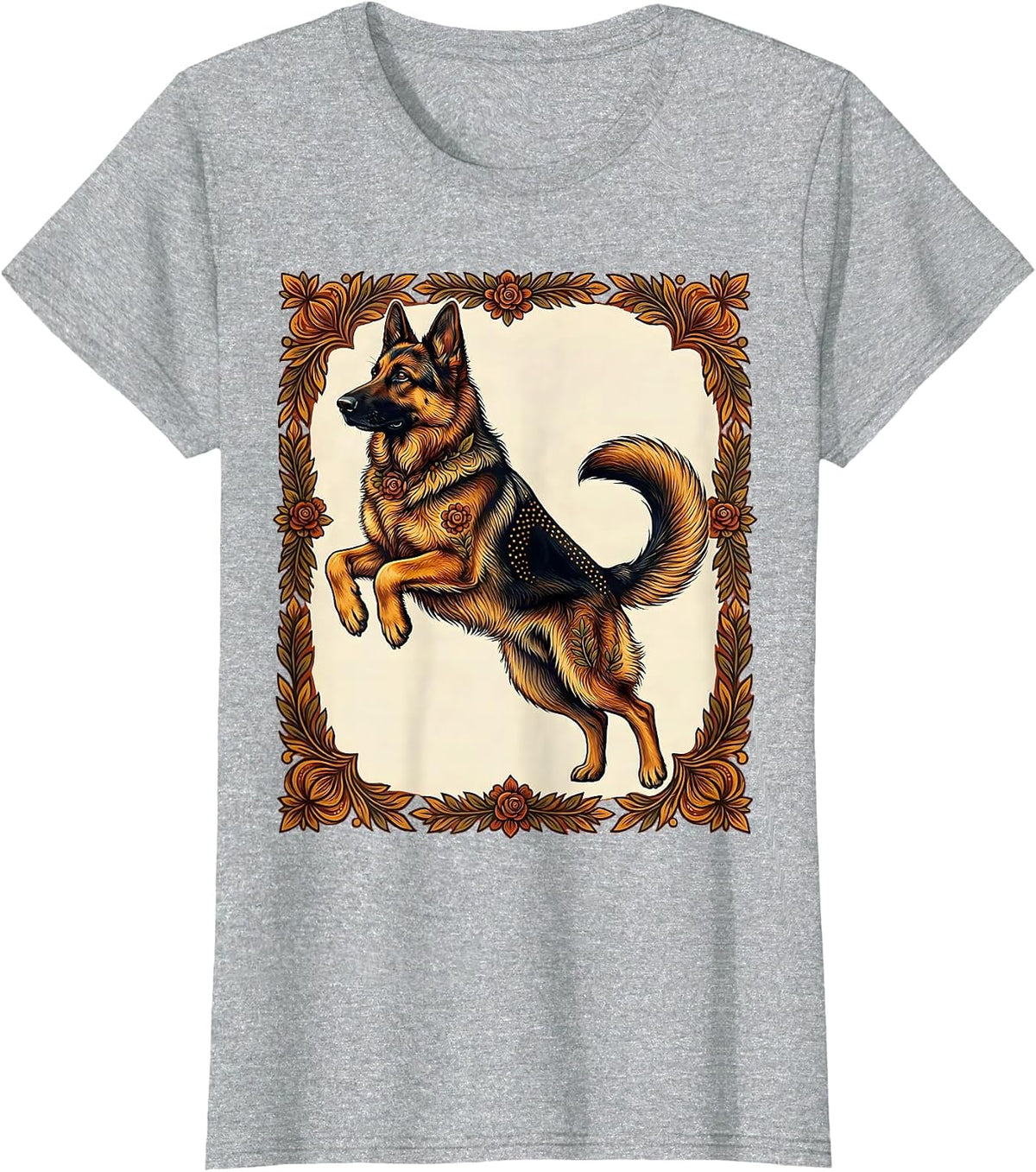 German Shepherd Mid-Leap Graphic Design T-Shirt - Heather Grey