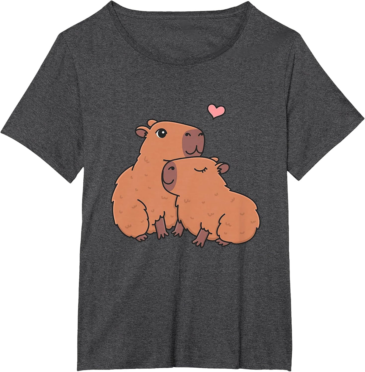 Love Heart Couple Capybara T-Shirt - Dark Heather Grey
