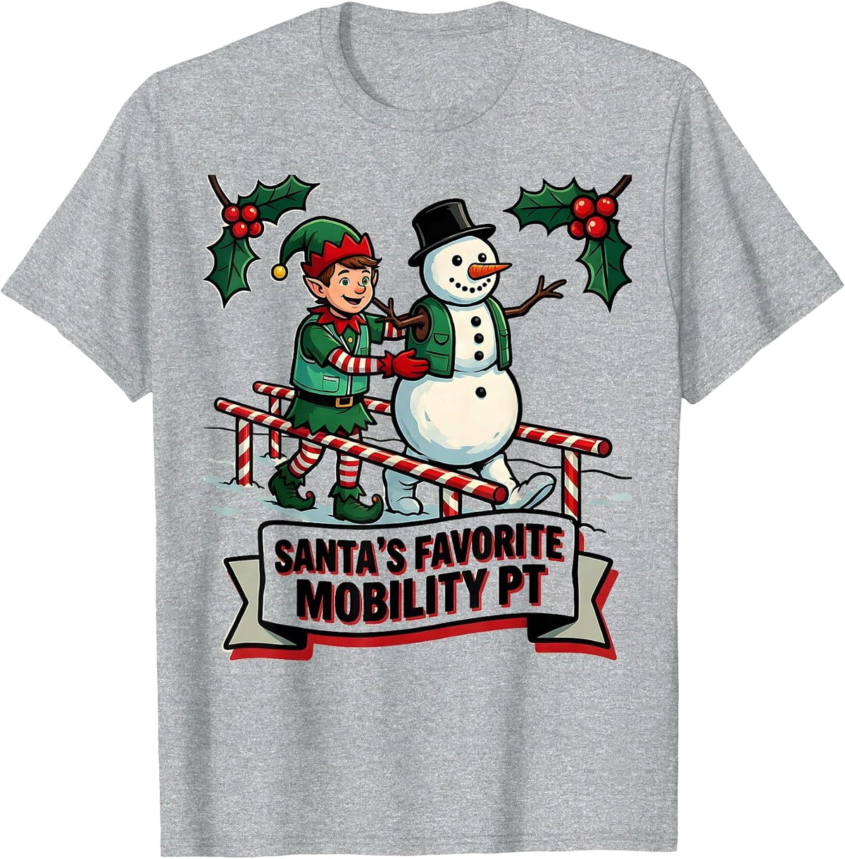 Men's Santa's Favorite Mobility PT Funny Physical Therapist T-Shirt - Heather Grey
