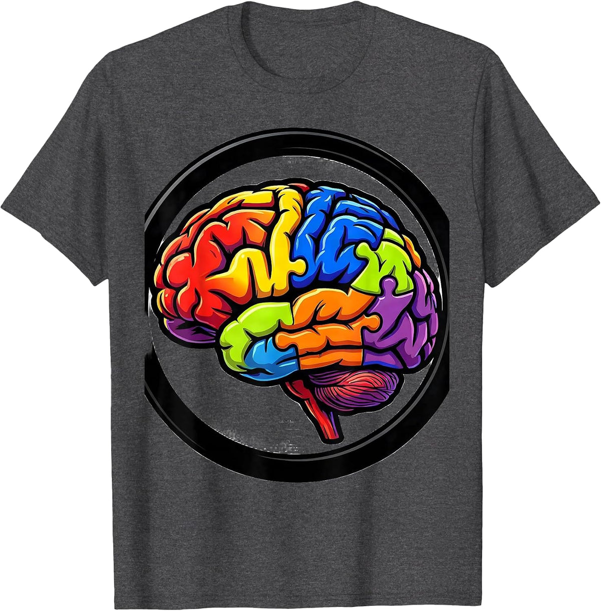 Colorful Puzzle Piece Brain Autism Awareness Design T-Shirt - Dark Heather Grey