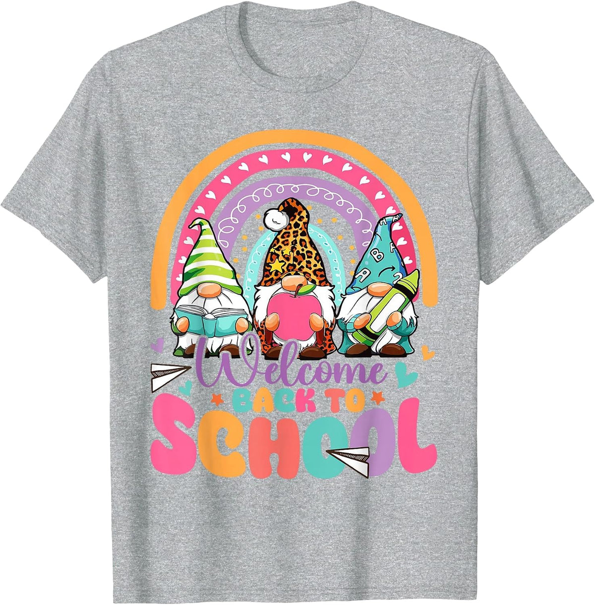 Welcome Back to School First Day of School Gnomes Rainbow T-Shirt - Heather Grey