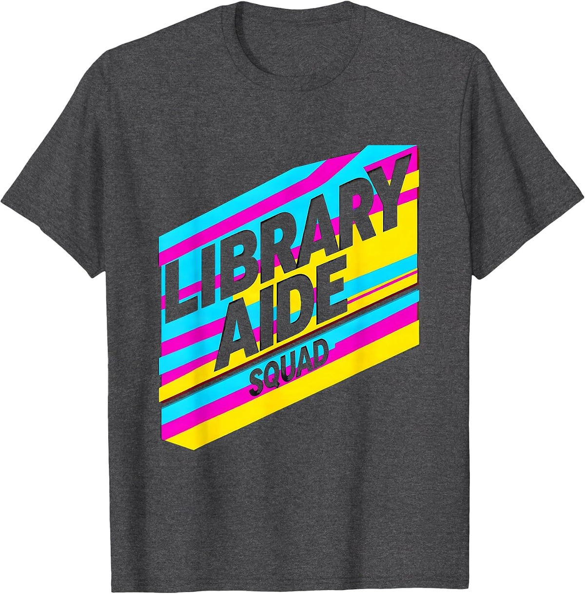 Men's Library Aide Squad New Wave Typography Back To School Staff T-Shirt - Dark Heather Grey