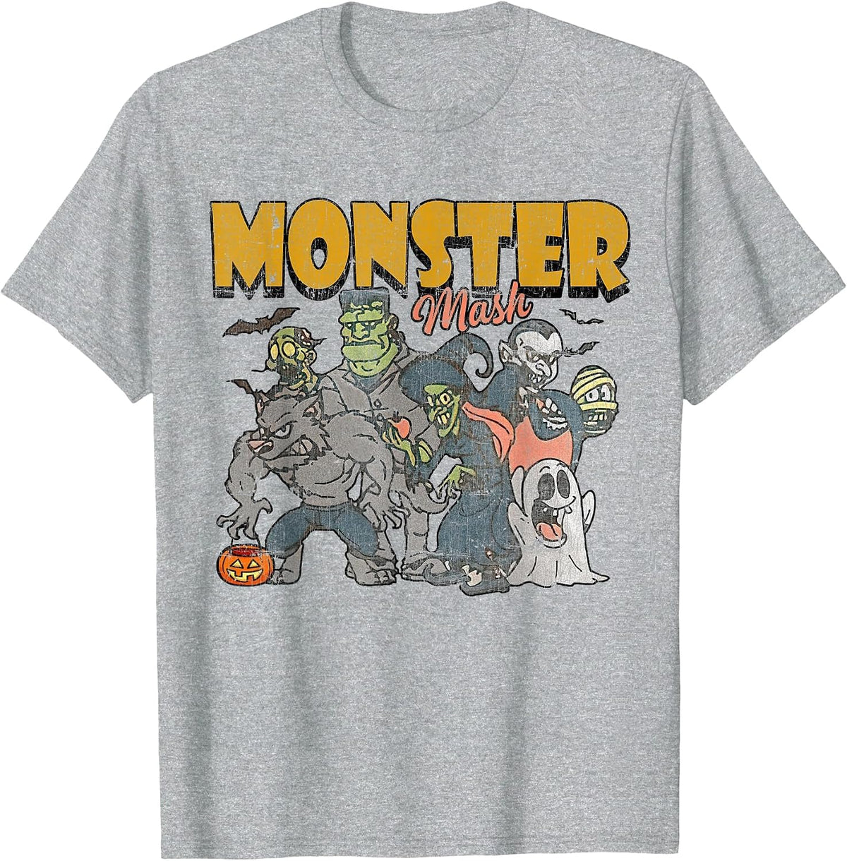 Monster Mash Vintage Ghost Halloween Funny T-Shirt Tees for Men Women - Heather Grey