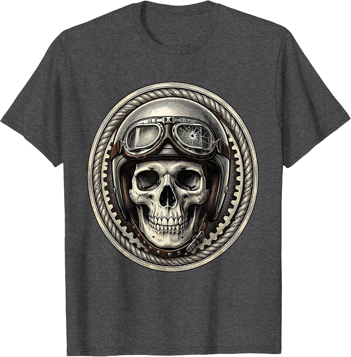 Men's Biker Skull Vintage Motorcycle Helmet Graphic T-Shirt - Dark Heather Grey