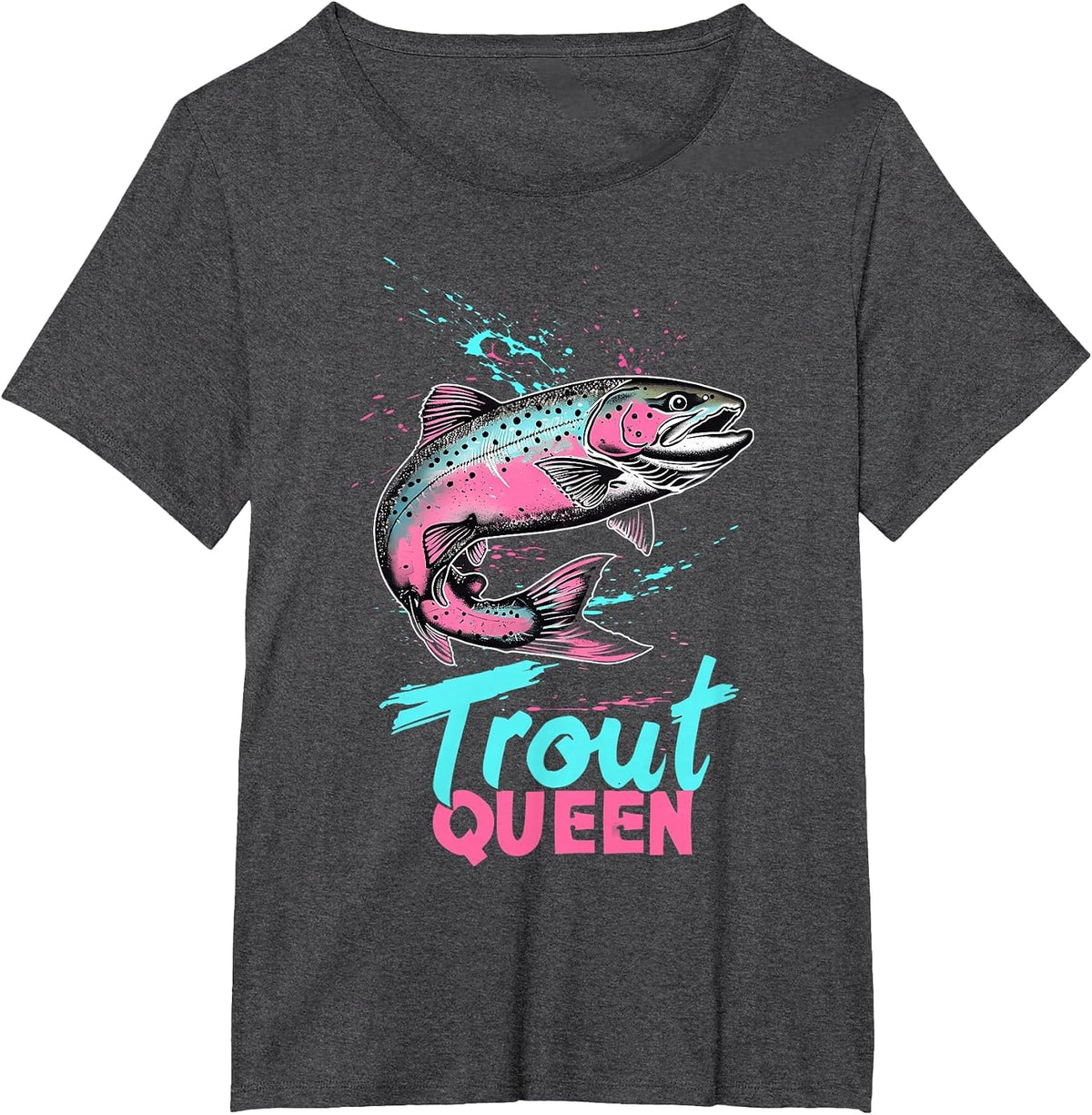 Rainbow Trout Fly Fishing Graphic - Trout Queen T-Shirt - Dark Heather Grey