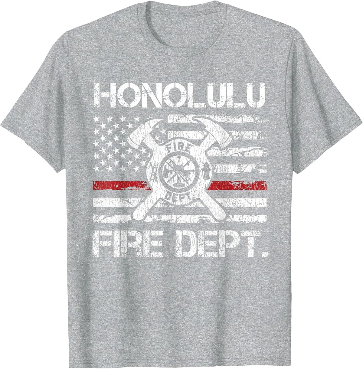 Honolulu Hawaii Fire Department Thin Red Line Fireman T-Shirt - Heather Grey