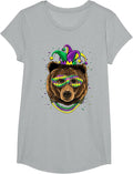 Bear Animal Lover Cute Mardi Gras Carnival Jester T-Shirt, Girls, Heather Grey, X-Small - As Pictured