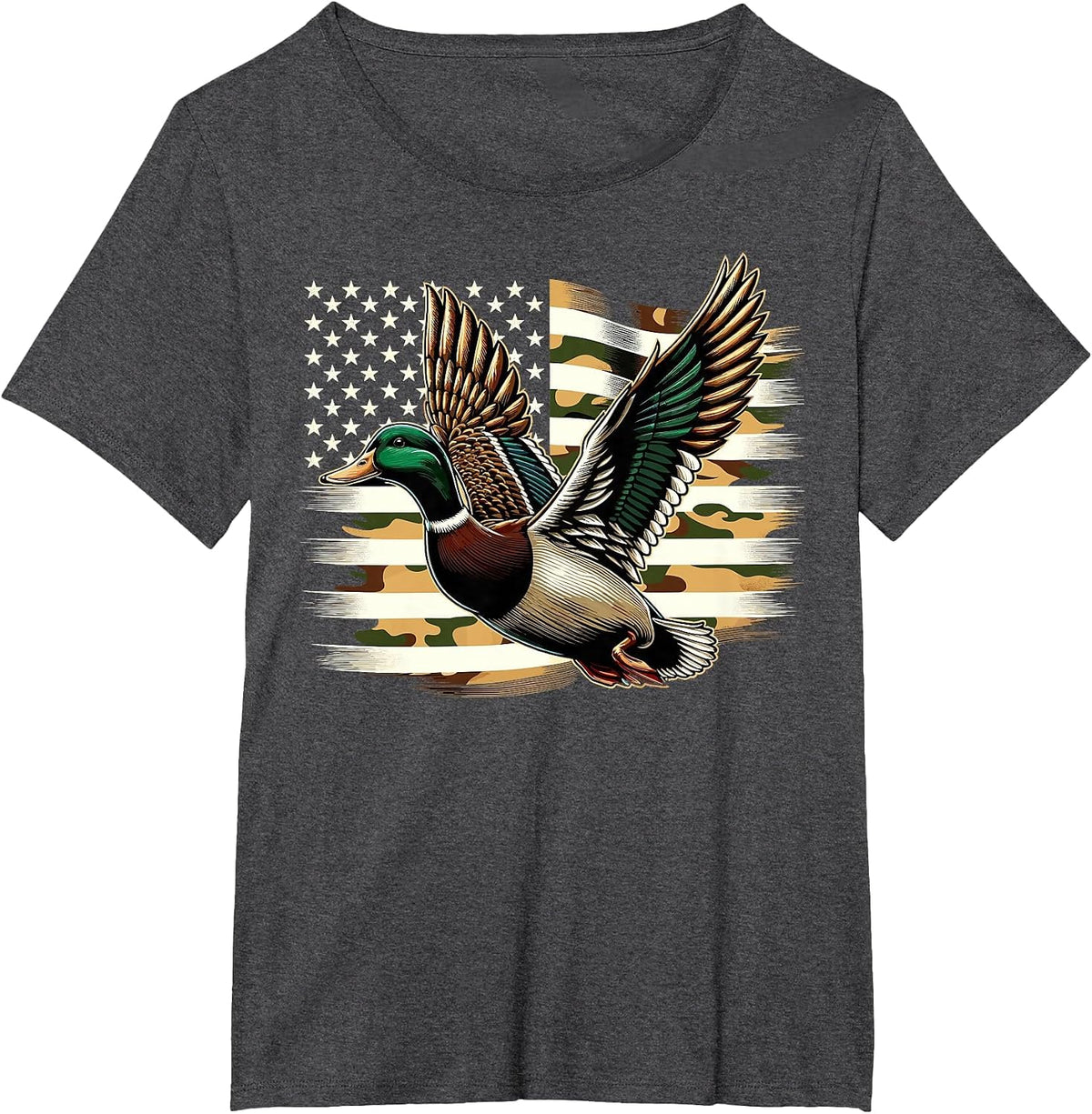 Duck Hunter Camouflage American Flag Hunting T-Shirt - Dark Heather Grey