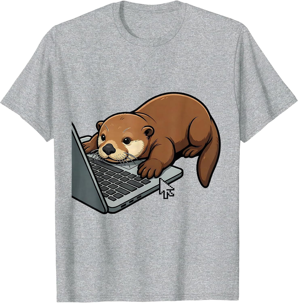 Men's Sea Otter Laptop Cartoon Funny Otter Lover Gift T-Shirt - Heather Grey