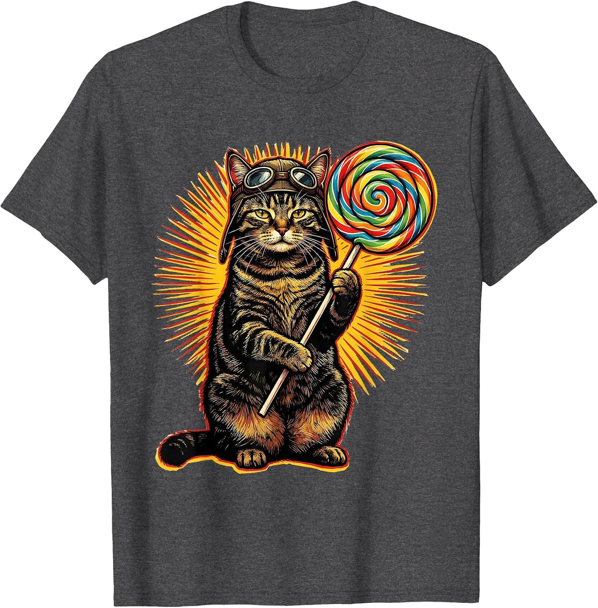 Lollipop Cat Meme Funny Silly Cat Humor T-Shirt - Dark Heather Grey