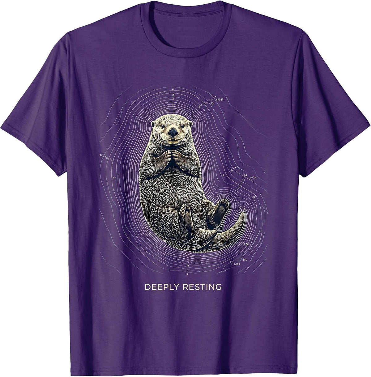 Men's Deeply Resting Topographic Contour Sea Otter Animal Lover T-Shirt - Purple