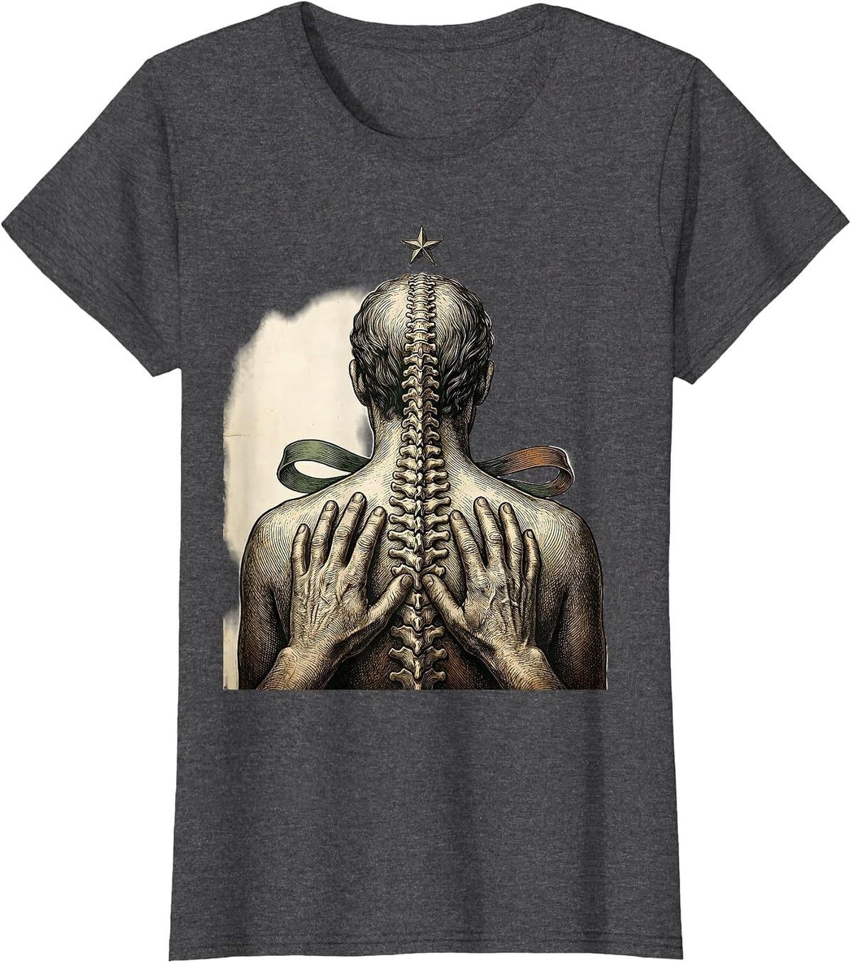 Women's Engraved Hands Vintage Chiropractor Christmas Humor T-Shirt - Dark Heather Grey