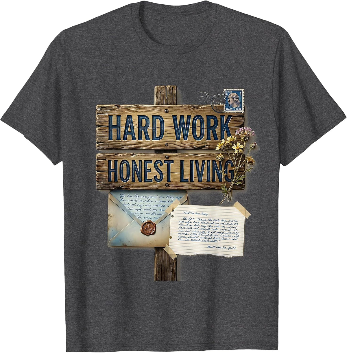 Men's Hard Work Honest Living Cowboy Design T-Shirt - Dark Heather Grey