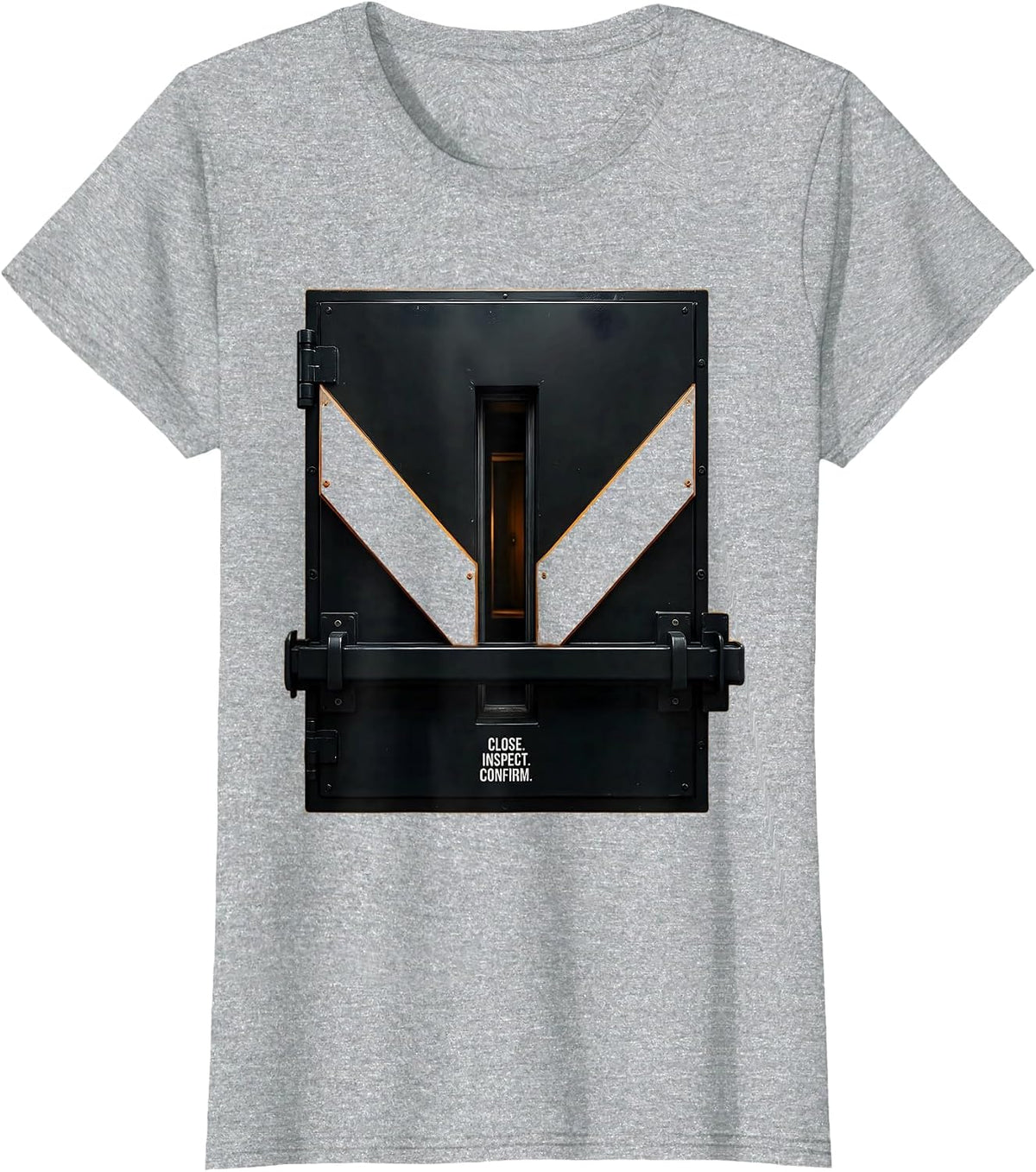 Close Inspect Confirm Brutalist Graphic SCP Foundation Fan T-Shirt - Heather Grey