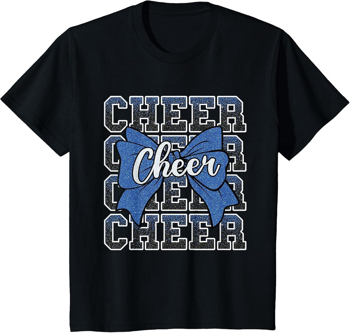 Coquette Cheer Bow Sport Cheerleader Cheerleading Blue T-Shirt - Black