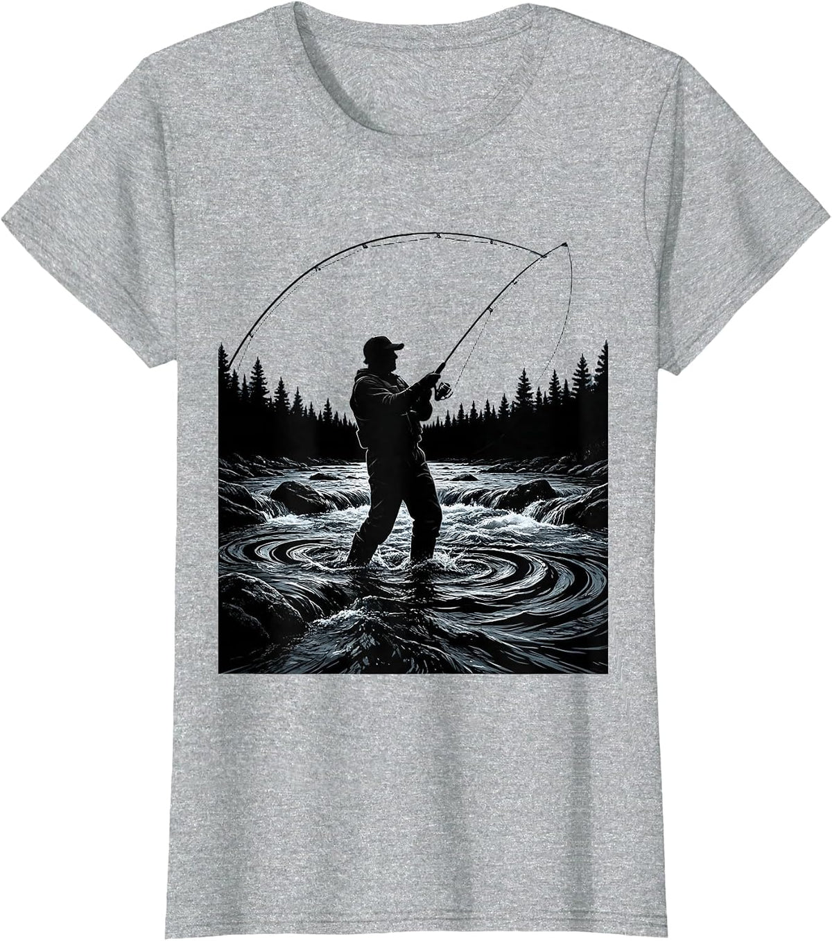 Fly Fishing Waders in River Graphic T-Shirt - Heather Grey