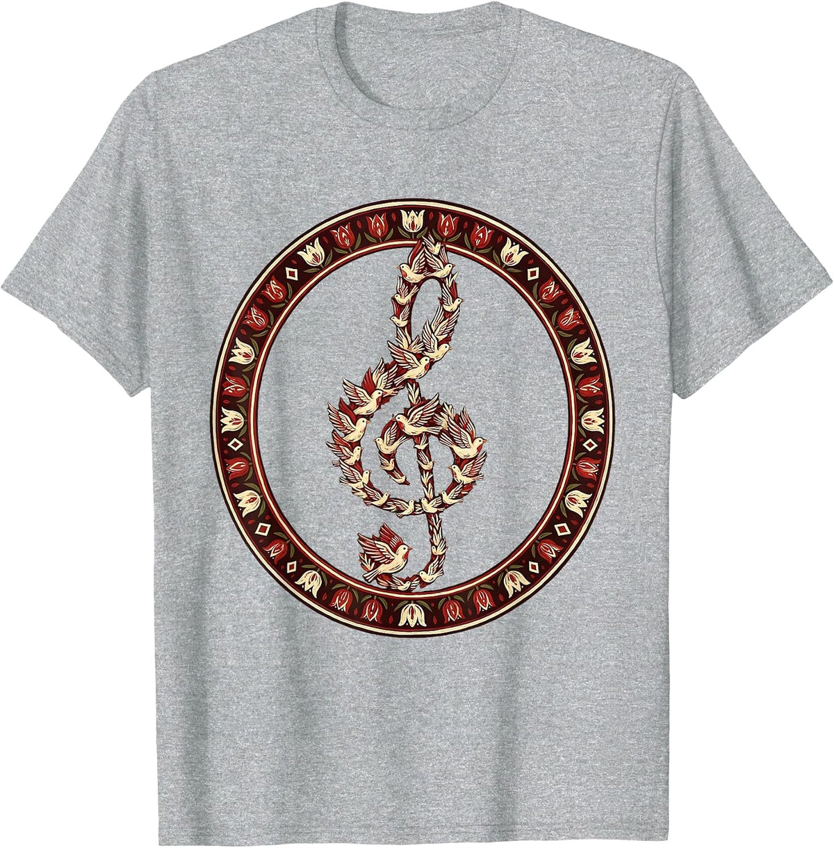 Men's Treble Clef Birds Music Teacher Gift T-Shirt - Heather Grey
