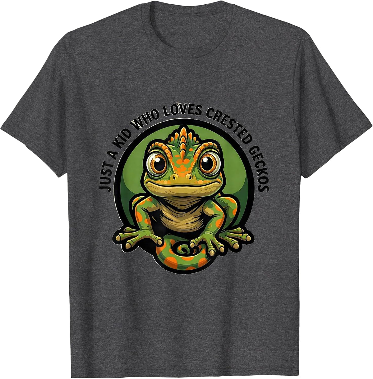 Just A Kid Who Loves Crested Geckos Funny Reptile Lover T-Shirt - Dark Heather Grey