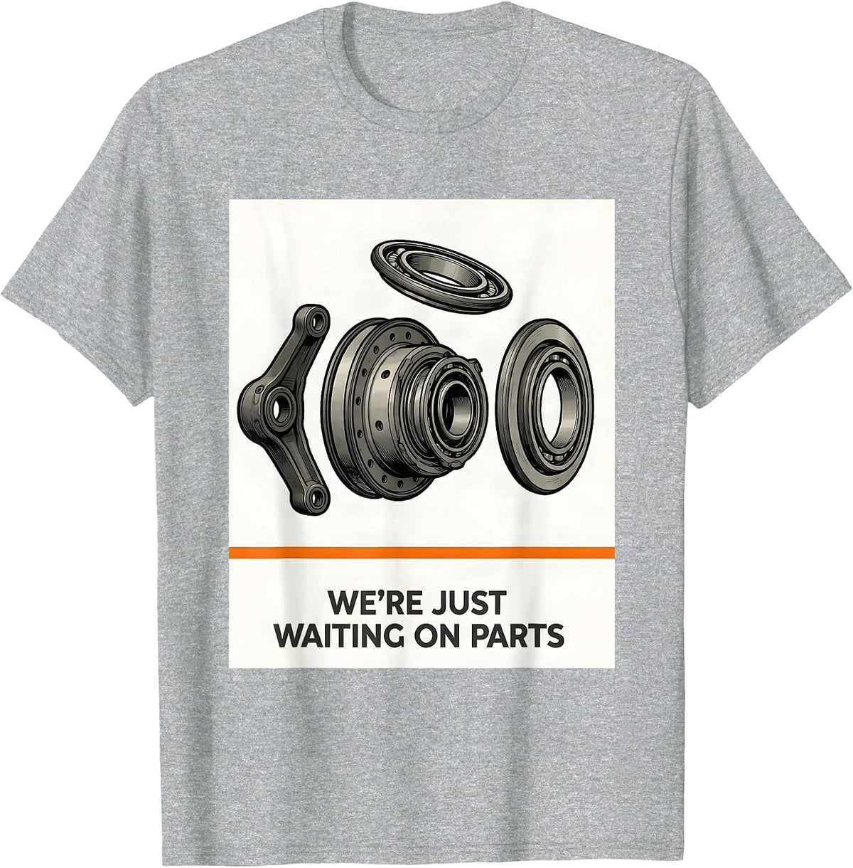 Men's We're Just Waiting On Parts Funny Skeleton Mechanic Auto T-Shirt - Heather Grey