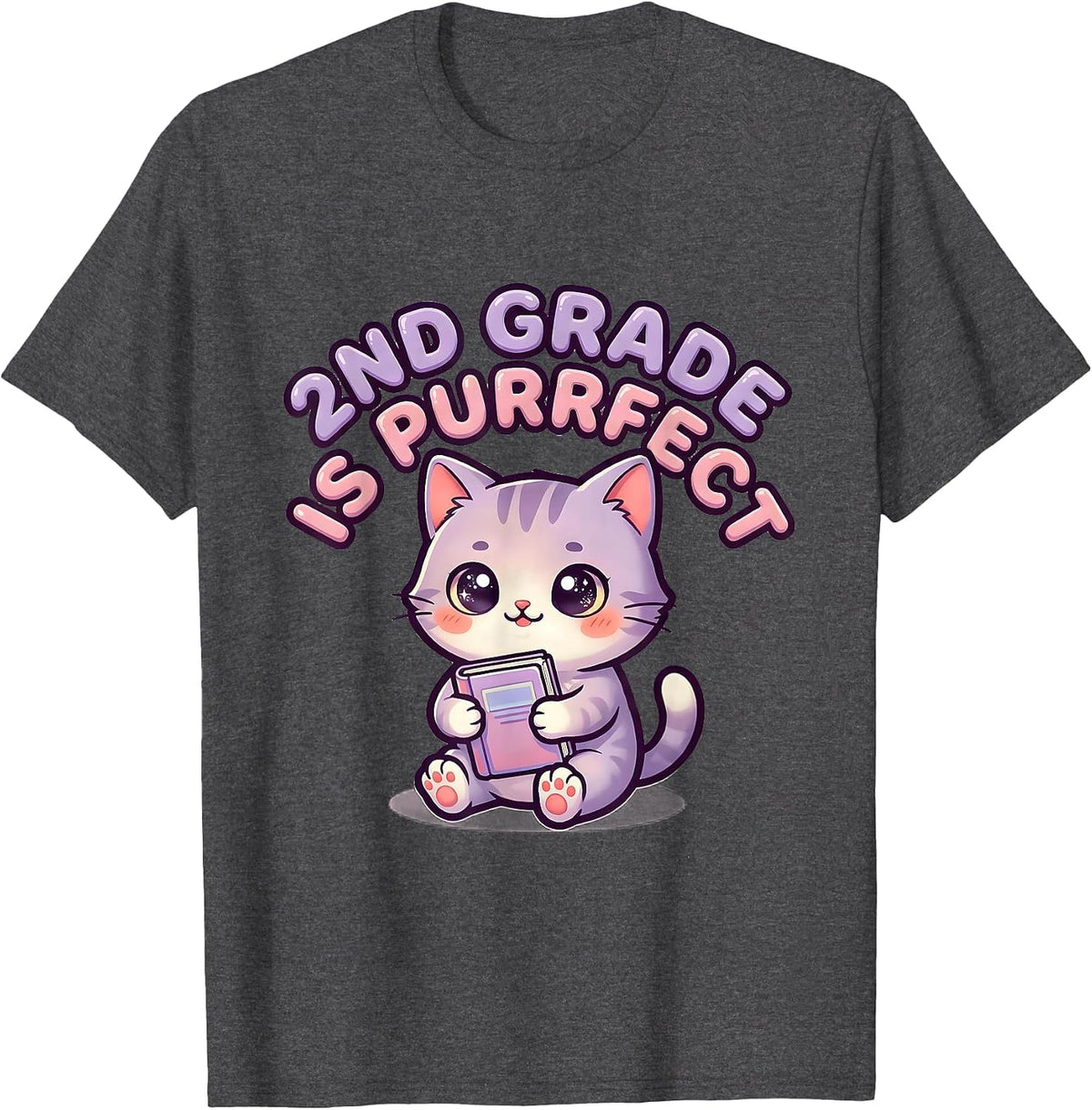 2nd Grade Is Purrfect Cute Kawaii Kitten Back To School T-Shirt - Dark Heather Grey