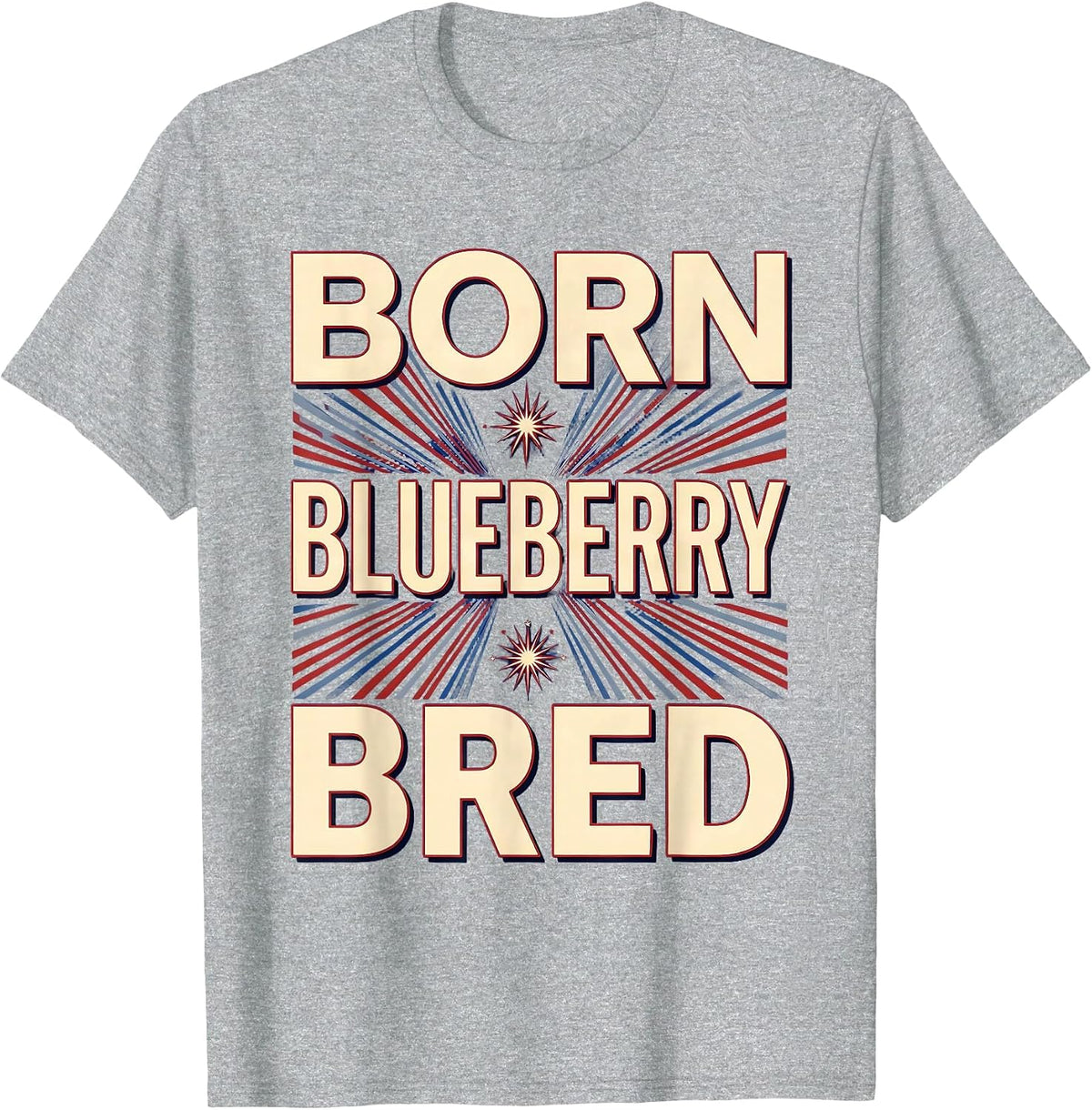 Men's Born Blueberry Bred Red White and Blueberries Design T-Shirt - Heather Grey