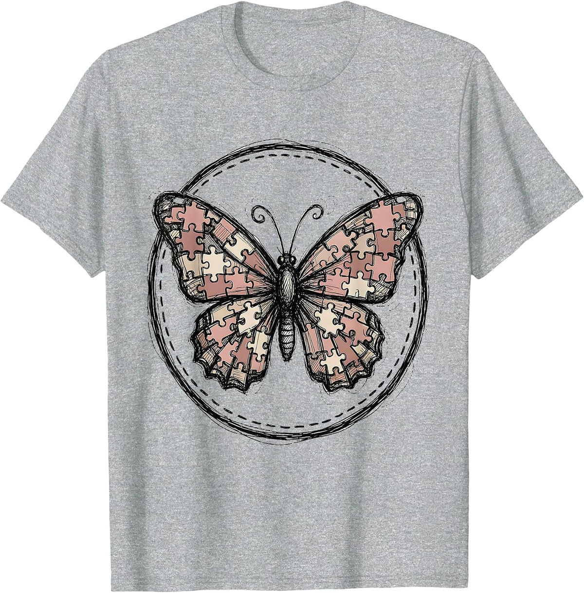 Men's Autism Awareness Butterfly Puzzle Piece Art T-Shirt - Heather Grey