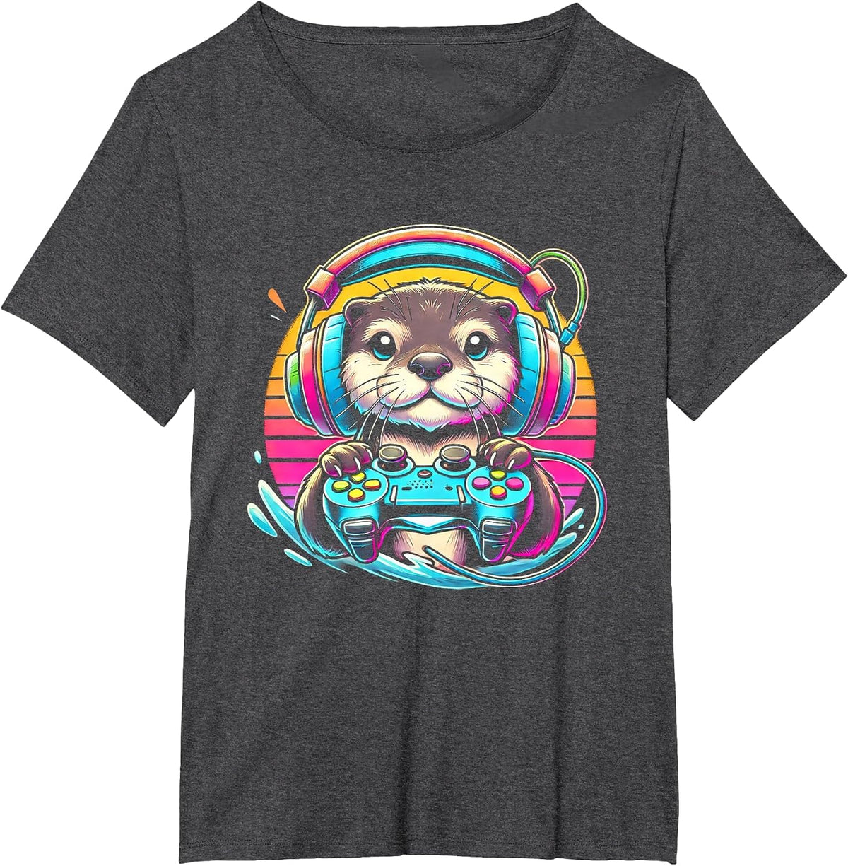 Otter Funny Video Game Controller T-Shirt - Dark Heather Grey