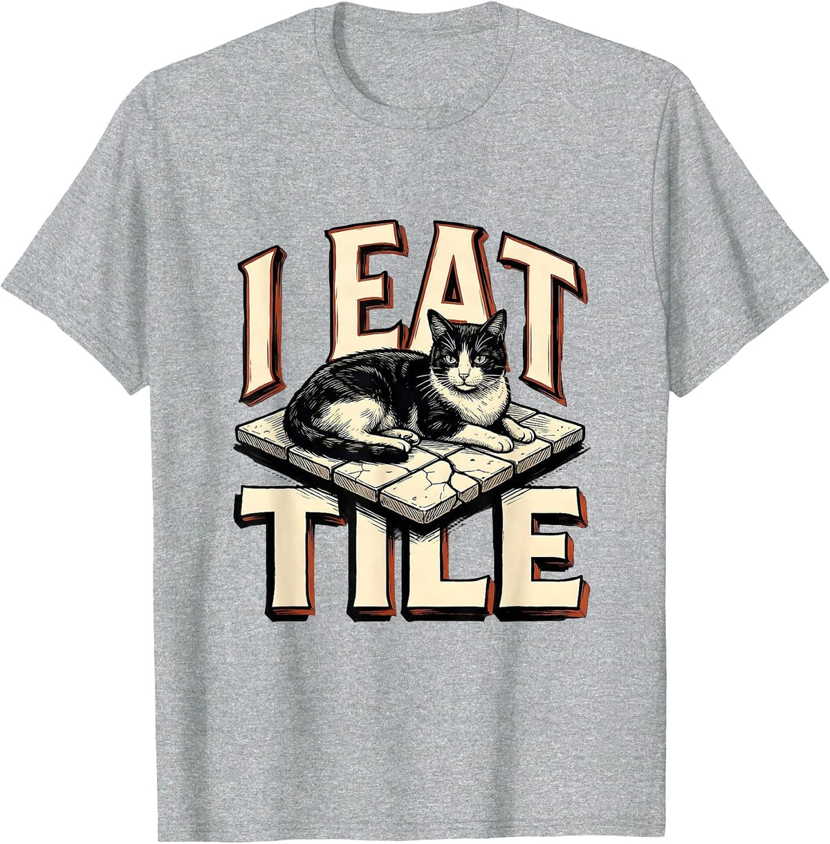 Men's I Eat Tile Funny Cat Meme Internet Humor Novelty Gift T-Shirt - Heather Grey