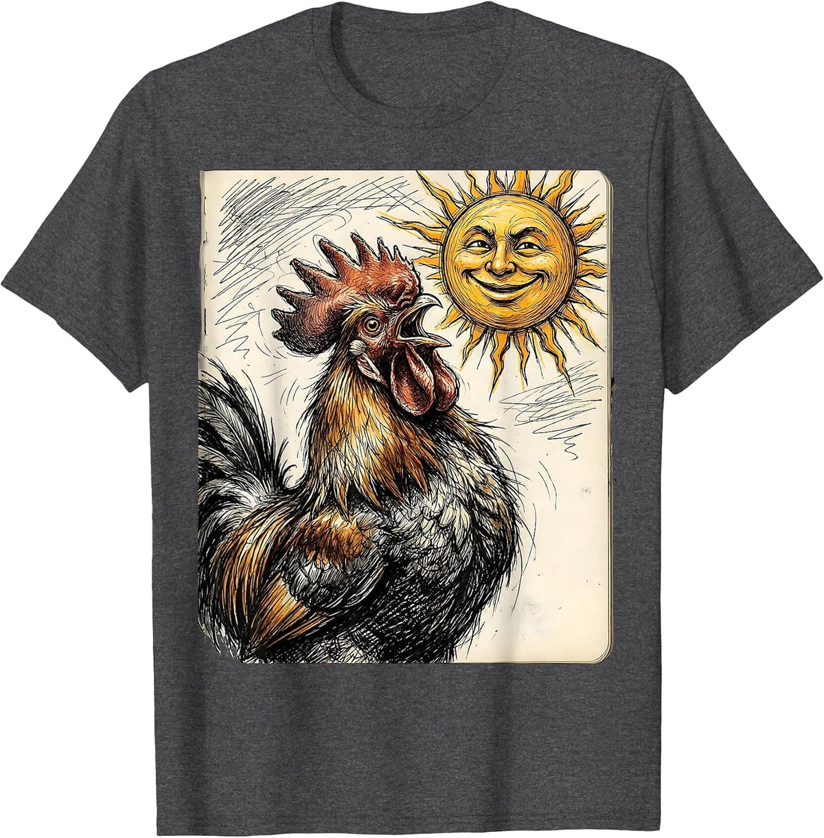 Smug Rooster Crowing at Noon Sarcastic Design T-Shirt - Dark Heather Grey