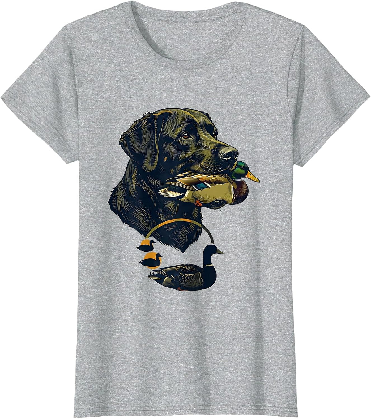 Duck Hunting Retriever Profile Linocut Hunter Gift T-Shirt - Heather Grey