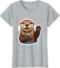 Sea Otter Waving Funny Otter Lover Gift T-Shirt - Heather Grey