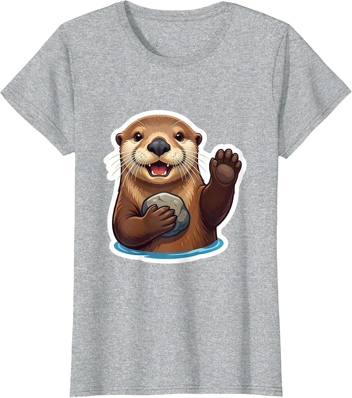 Sea Otter Waving Funny Otter Lover Gift T-Shirt - Heather Grey